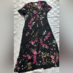 Jandabar Vintage Black Floral Short Sleeve Full Length Semi Sheer Duster